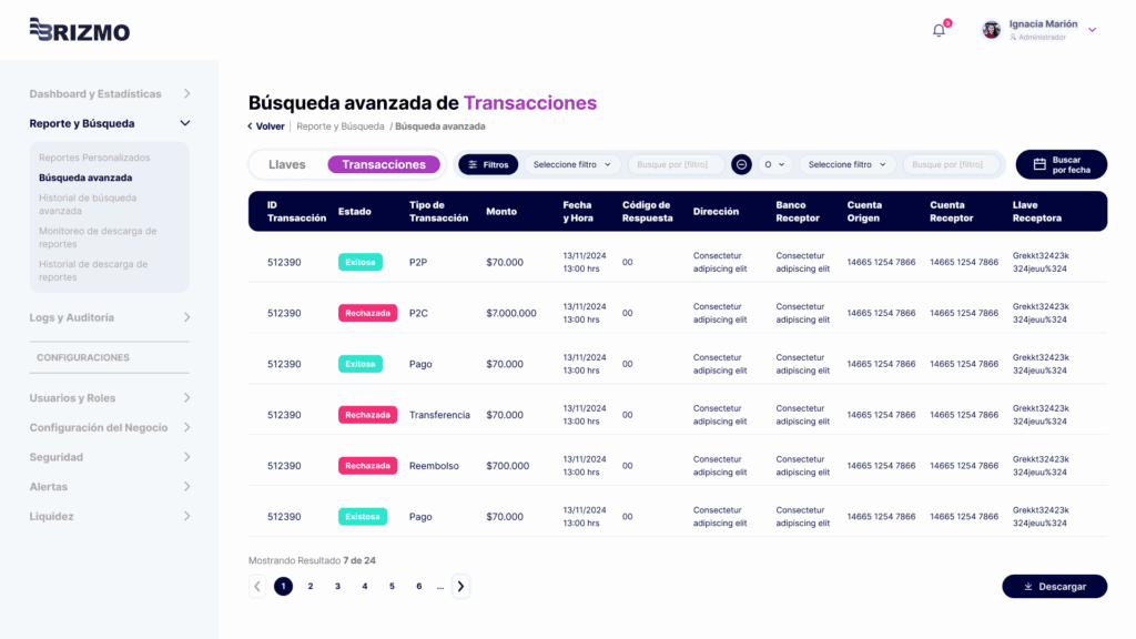 Búsqueda avanzada de Transacciones