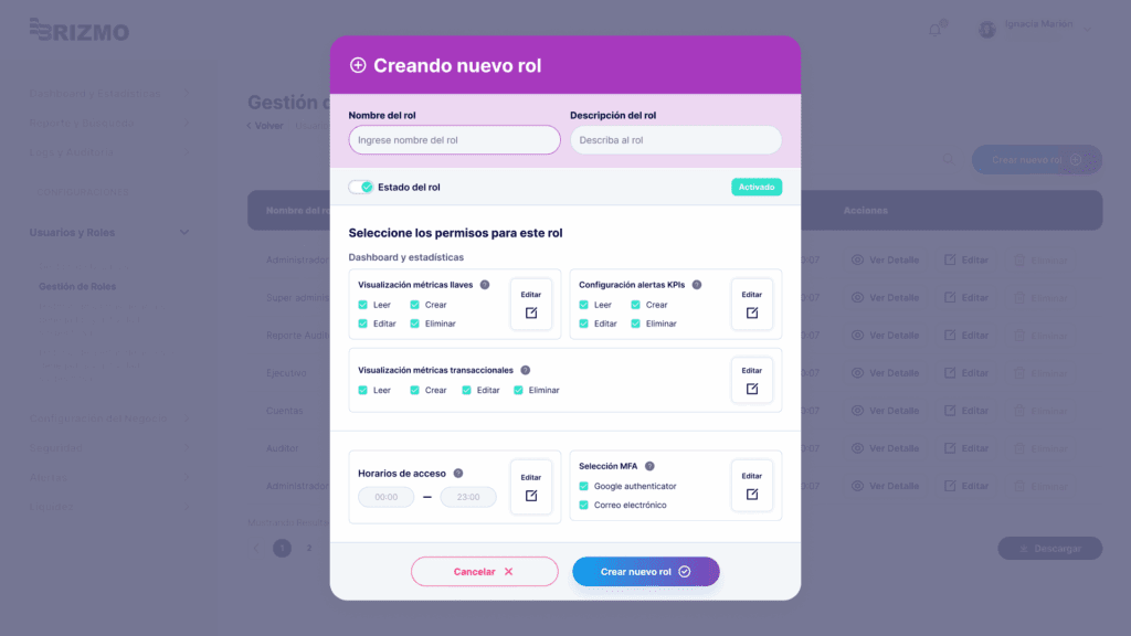Gestión de roles - Crear nuevo rol