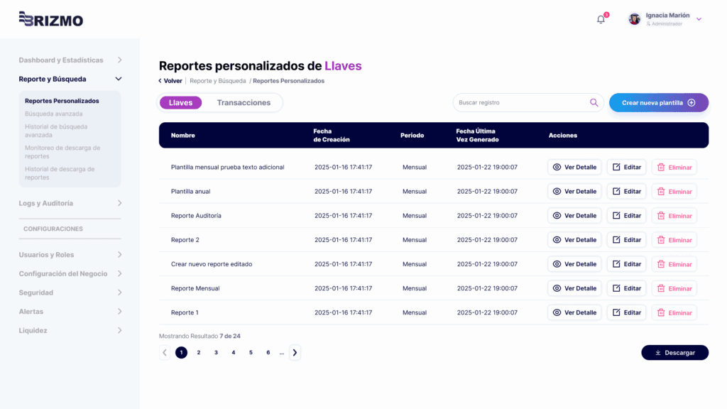 Reportes personalizados de Llaves